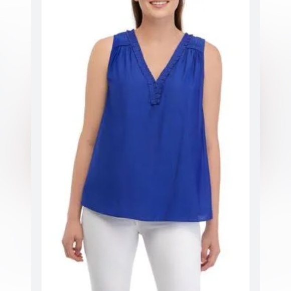 Philosophy Air Flow Ruffled top with lace up back Ultramarine Blue Tank Top - Picture 2 of 13